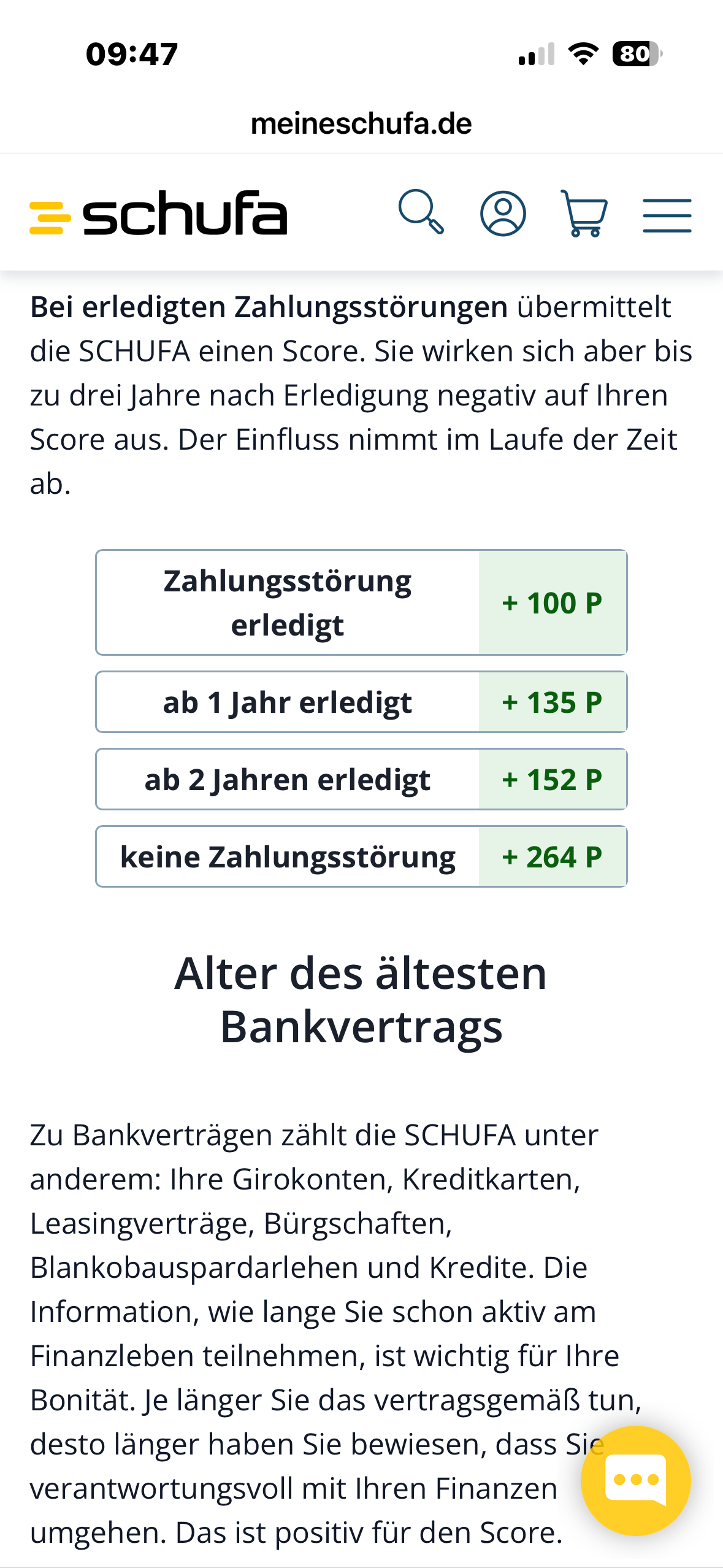 So sieht die Erklärung dazu auf meine SCHUFA aus.